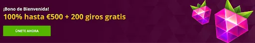 ¡Obtén un bono del 100 % hasta €500 y 200 giros gratis al registrarte! Bono de bienvenida con 100 % hasta €500 + 200 giros gratis y botón “ÚNETE AHORA”